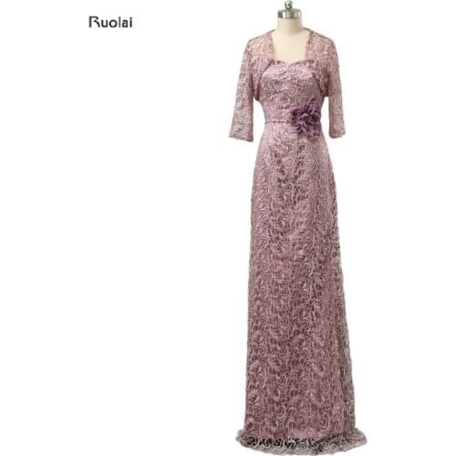 2017 New Arrival Elegant Floor Length Pink Lace Mother of the Bride Dresses Flowers Pearls Sashes With Jacket Custom Made
