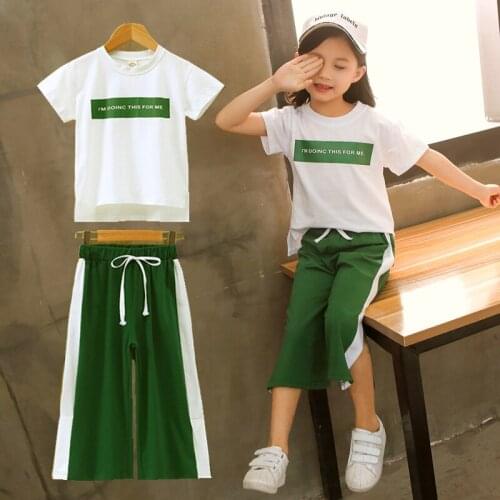 2021 Girls Clothing Sets Short Sleeve T-Shirt+Pants 2Pcs Summer Kids Outwear Children Clothes Suits 4 5 6 7 8 9 10 11 12 Years