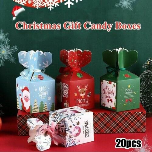 20X Christmas Candy Boxes Storage Childrens Package Pouch Gift Bags Party Paper Carrier Xmas Kids Reusable Bags Creative