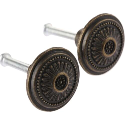 4pcs/set Flower Knob Round Pull Antique Bronze Handle 26*17mm Cabinet Retro Drawer Wardrobe Door Furniture Metal w/screws