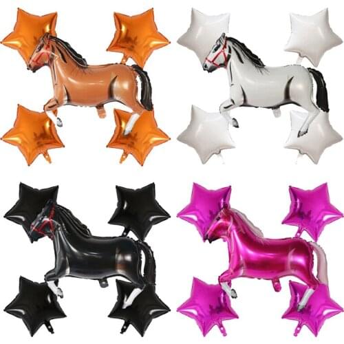 5Pcs Large Tan White Horse Foil Balloons Huge Happy Birthday Party Decoration Mylar Balloon Cowboy Animal Balloon Farm Globos