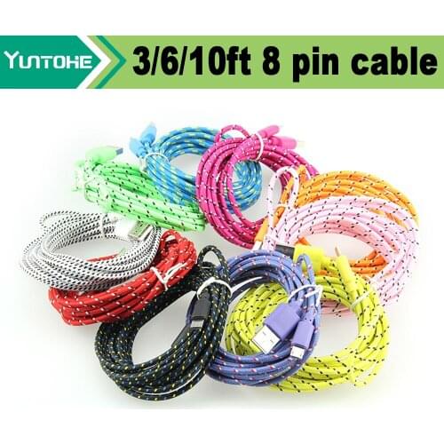 500pcs/lot 1m 2m 3m Colorful Round Fabric Braided Cable For iPhone 11 X Xs Max XR 8 7 6 Plus 5 Nylon 8pin USB Cable for iPad