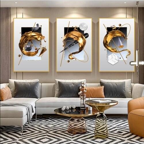 Abstract Golden Art Canvas Painting Nordic Posters and Prints Cuadros Modern Wall Art Picture for Living Room Home Decor