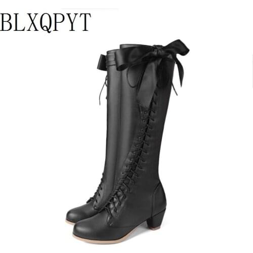 BLXQPYT Winter Autumn women Boots Size 33-46 Knee High Boots High Heels Zip Long Round Toe Platform shoes woman booties 001
