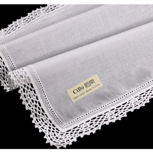 C006: 12 pieces White premium cotton lace handkerchiefs crochet hankies for women/ladies wedding handkerchief