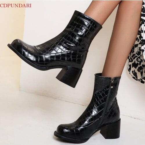 Black Zipper Ankle Boots For Women High Heels Boots Ladies Autumn Winter Short Boots Shoes Plus Size Bottines Femme
