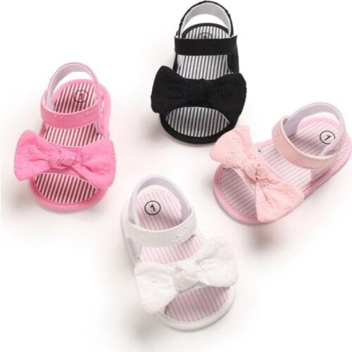 Kid Baby Sandals Girls Summer Solid Stripe Bow Knot Flat with 0-18 Monthes Children Cute Lovely Bowknot Princess Shoes
