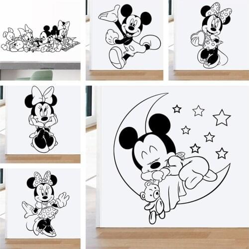 Cartoon Disney Mickey Minnie Wall Stickers Self Adhesive Wallpaper Vinyls Decals On Wall For Home Decor Kids Bedroom Decoration