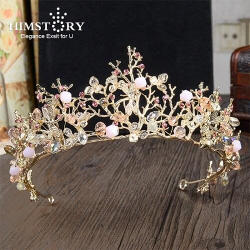 HIMSTORY Gorgeous Sweety Girls Pink Dragonfly Designs Hair Crown Princess Tiara Bridal Wedding Hair Jewelry Hair Accessories