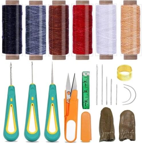 LMDZ 21pcs Leather Needles Sewing Kit 6 Colors Waxed Thread Scissors Awl for Leather Sewing Leather Sewing Stitching Tools Kit