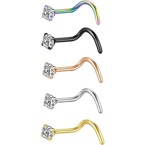 JUNLOWPY Stainless Steel Crystal Nose Stud Pack 20G L Shape Nose Rings Set Heart Nostril Piercing Set Straight Pin Body Piercing