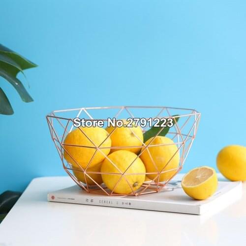 Rose Gold Nordic Creative Minimalist Fruit Basket Living Room Creative Fruit Drain Basket Home Iron Fruit Bowl Storage Basket