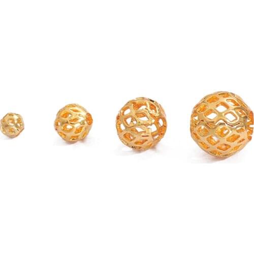 5-10Pcs 4 6 8 10mm 18K Gold Plated Copper Round Hallow Loose Spacer Beads for Jewelry Making Findings DIY Bracelet Accessories