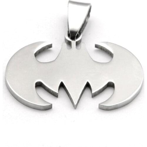Cool Trendy Silver Color Pendant Jewelry Stainless Steel Pendant Bat Shape Design Pendant Polished Flat Pendant For Men