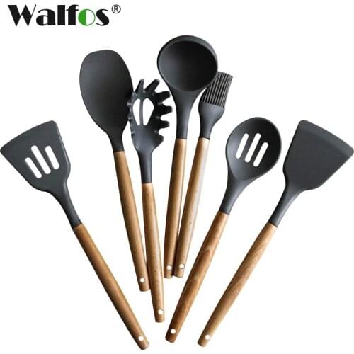 Walfos Food Grade Silicone Wood Handle Cooking Utensils Cookware Kitchen Cooking Tools Spatula And Ladle Kitchenware
