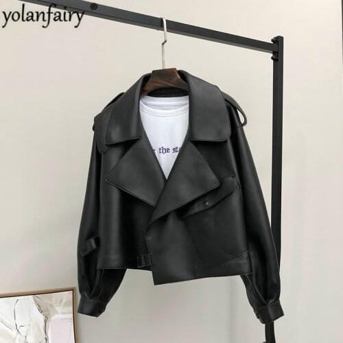Genuine Leather Jacket Korean Fashion Women Leather Jacket Real Sheepskin Coat for Women Spring Autumn Cuero Genuino Pph392