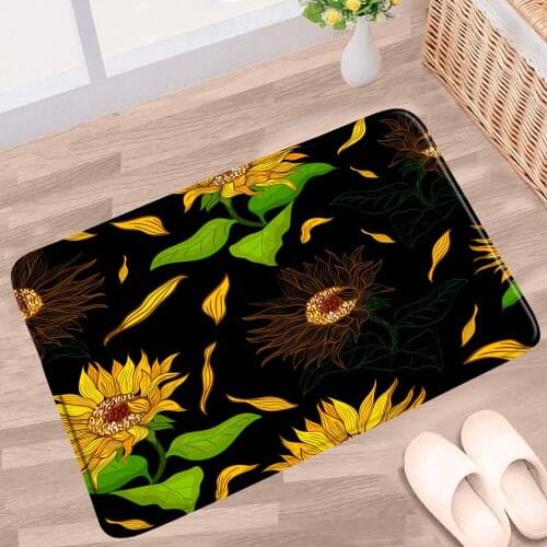 Summer Sunflower Bath Mat Yellow Flower Tropical Plant Scenery Pattern Non-slip Rugs Home Decor Bathroom Kitchen Entrance Carpet