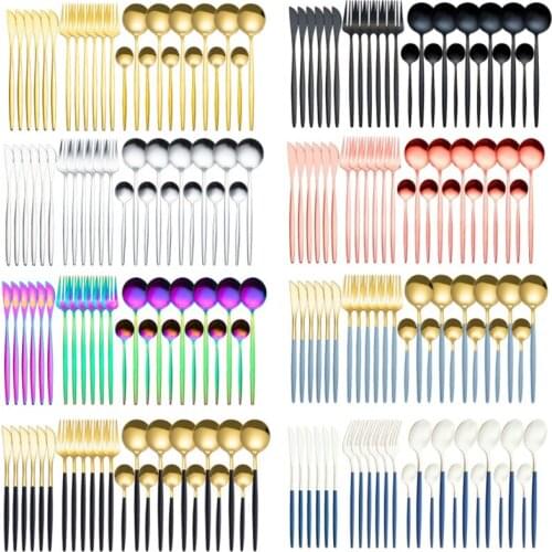 24pcs Gold Dinnerware Set Mirror Stainless Steel Tableware Set Knife Fork Coffee Spoon Flatware Set Dishwasher Safe Cutlery Set