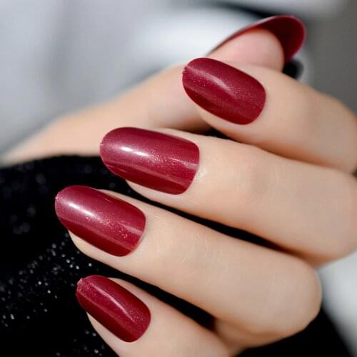 Oval Series Solid Nails Dark Red Medium Purple Rose Artificial False Nail Tips Candy Color Middle Size 24ct