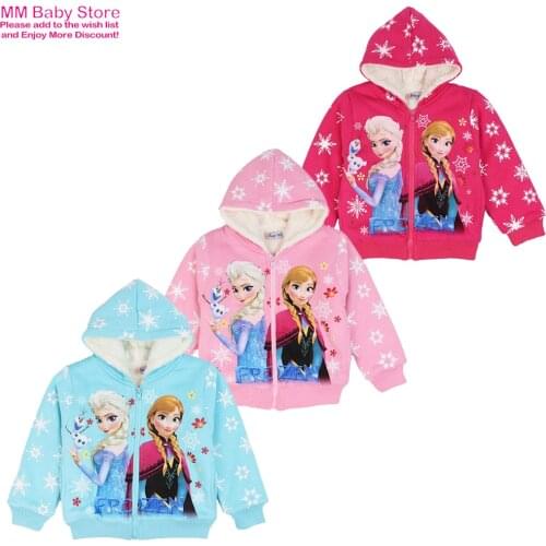 New Elsa Anna Princess Children Cartoon Long Sleeve Outerwear Clothing Fashion Coat Girl Winter Hooded Coat With Plush
