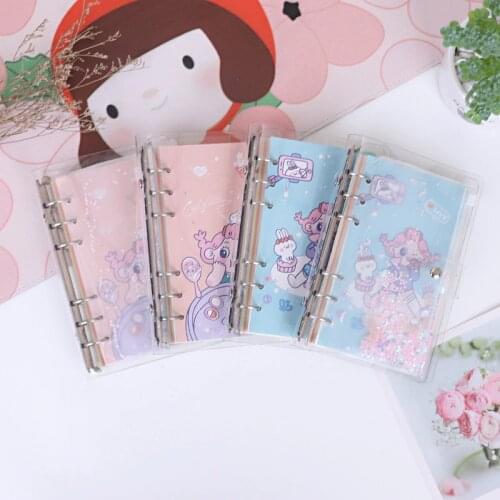 New Girl Heart Loose-leaf Project Diary A6 Sequin Notepad Notebook Transparent PVC Spiral Note Book Planner School Office Supply