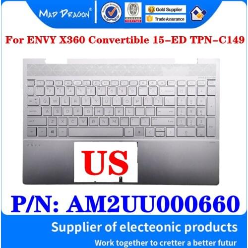 New AM2UU000660 For HP ENVY X360 Convertible 15-ED TPN-C149 Laptop US Top Cover Upper Case Silver Keyboard With Fingerprint Assy
