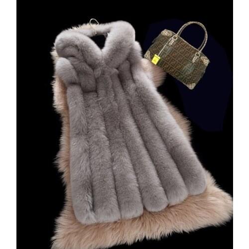 New Womens Faux Fur Vest Long Warm Hooded Imitation Fox Fur Vest Female Fashion Wild Sleeveless Waistcoats Plus Size S/4XL D537