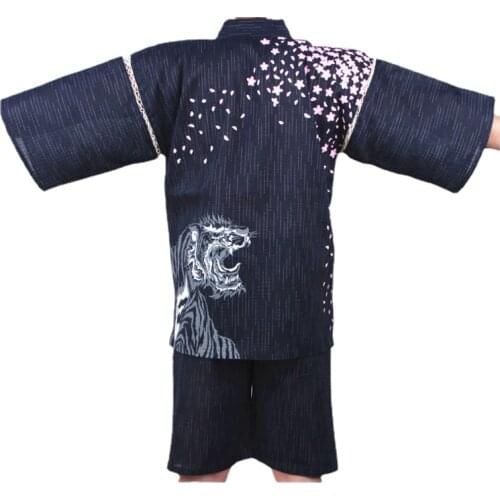 Japanese Kimono Haori Men Sakura Tiger Top Shorts Home Clothing Pajamas Set Asian Dress Japan Jinbei Yangpyeong Ropa Quimono