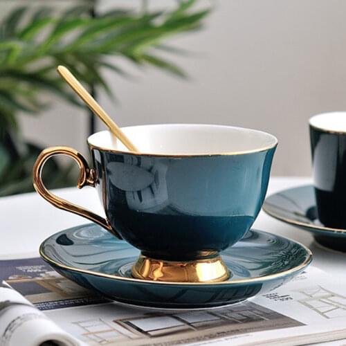 Luxury Ceramic Coffee Cup Set Simple Cup European Porcelain Teacup Japan Creative Coffee Cup Spoon Tea Cups Home Container 50CC