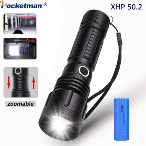 40000LM XHP50 Flashlight Powerful Zoomable LED Torch 5 Modes Rechargeable Lantern Long Distance Lighting 18650/26650 Battery
