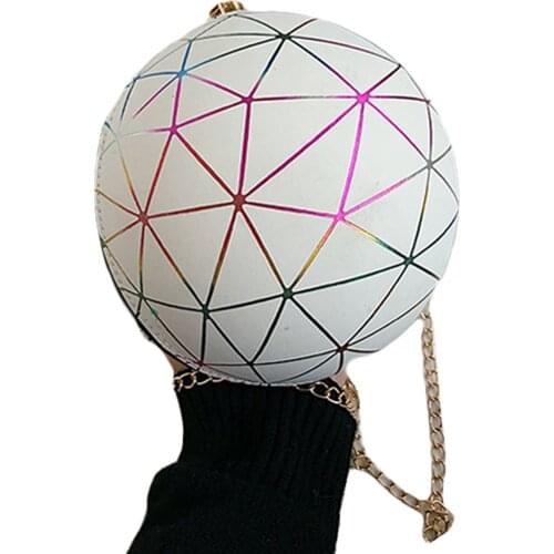 Women Lightweight Ball Shaped Shoulder Bag Stylish Round Phone Holder Carrier Outdoor Daypack Crossbody Bag with Chain Strap