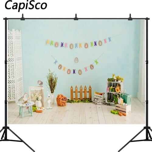 Capisco Spring Easter Egg Flower Rabbit Flag Wood Floor Backdrop Vinyl Photography Background For Photo Studio Photophone