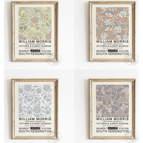 William Morris Arts Crafts Movement Collection Exhibition Poster, Hydrangea Fabrics Pattern Canvas Painting, Modern Home Decor