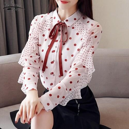 Long Sleeves Causal Women Shirts Fashion Women Blouse 2021 Chiffon Womens Tops and Blouses Wave Point Clothing Blusas 2069 50