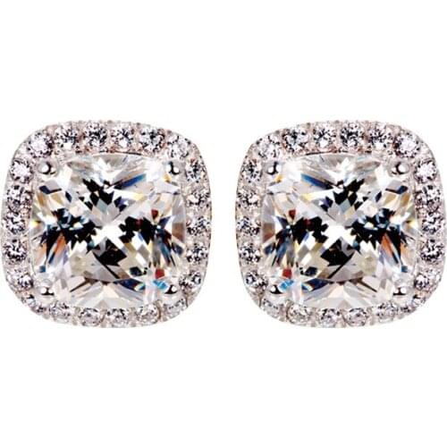 New Sparkling Luxury Jewelry 925 Sterling Silver Cushion Shape 5A Zircon CZ Diamond Gemstones Party Women Stud Earring Gift