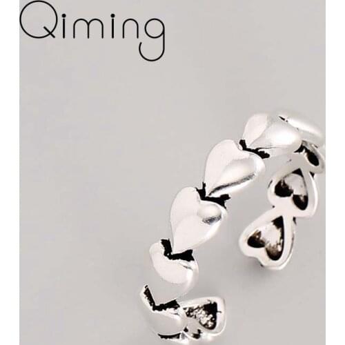 Thai Silver Open Adjustable Love Heart Ring Women Hip Hop Rock Street Style Korean Jewelry Finger Index Joint Ring Gift