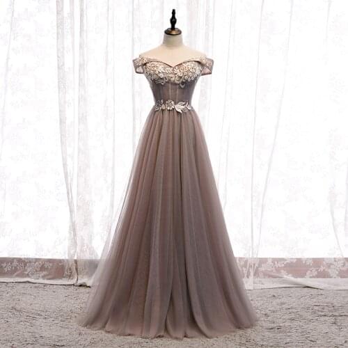 Bespoke Occasion Dresses Illusion V-Neck Short Off The Shoulder Embroidery Crystal Beading Khaki Women Formal Evening Gown HB265