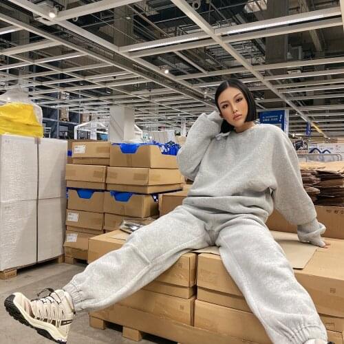 Autumn Winter Streetwear Women Joggers Two 2 Piece Sets Solid Hooded Sweatshirt and Pants Tracksuit Fleece Sweatpants Outfits