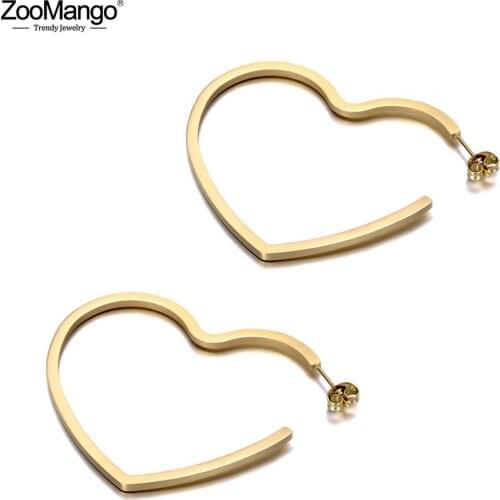 ZooMango Original Design Titanium Stainless Steel Love Heart Earrings Bohemia Office Stud Earrings Jewelry For Women ZE19328