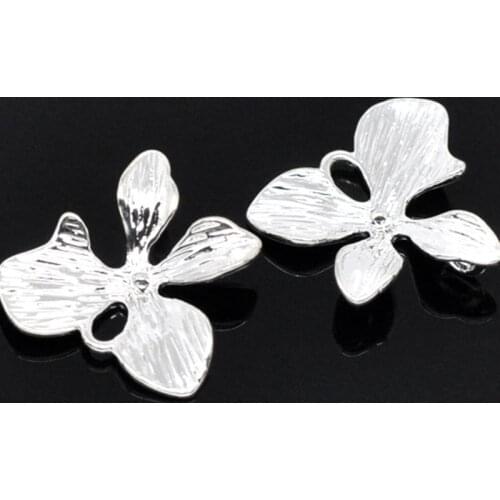 8Seasons Copper Charms Four Leaf Clover Silver Plated DIY Making Drop Earrings Women Fashion Jewelry Gifts 16mm x 15mm, 10 PCs