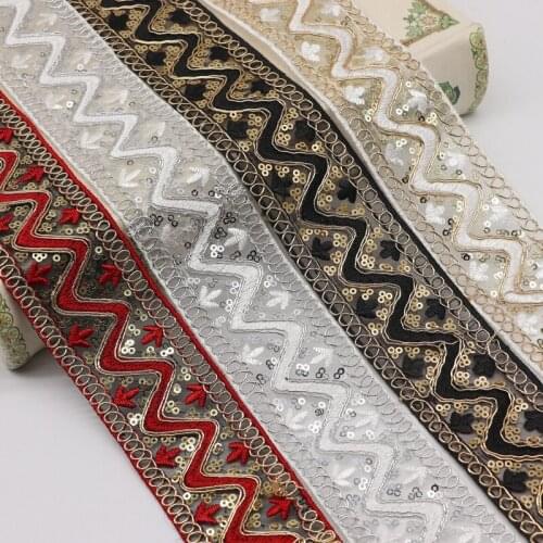10 Yards Ethnic Style Embroidery Car Bone Rope Embroidered Sequin Lace Retro Lace Trim