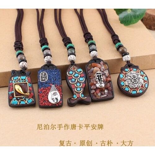16designs Ethnic wood jewelry Nepal Peace brand pendant jewelry sweater women ebonwood antique accessories