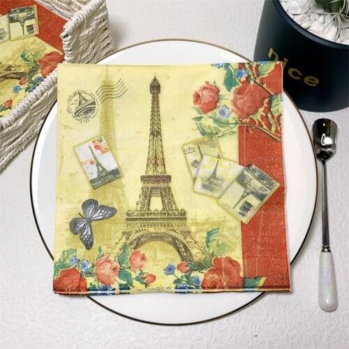 20Pcs/Pack Vintage Floral Building Table Paper Napkins Eiffel Tower Napkin Paper Tissue for Xmas Wedding Decor Party Supplies