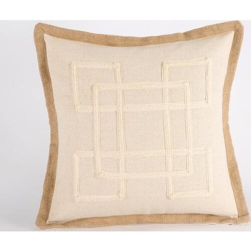 45x45cm plain color linen cushion cover pillowcase natural hemp frill waist pillow cover for back cushion