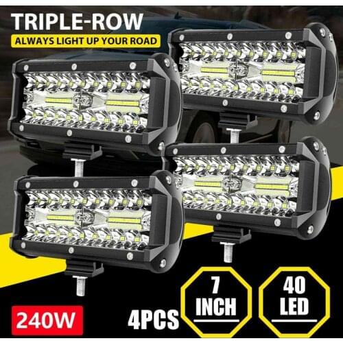 4 x 240W 7Inch LED Light Bar 24000Lm LED Spot Flood Combo Beam Waterproof Off Road Work Light for SUV UTV Pickup Boat