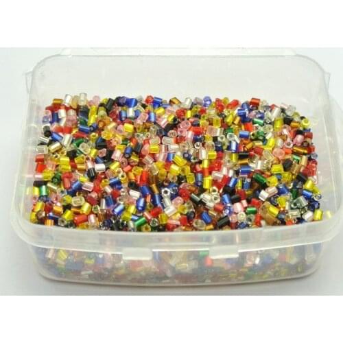 5000 Mixed Color Silver-Lined Glass Tube Bugle Seed Beads 2X2mm + Storage Box