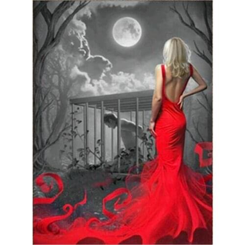 5D DIY Square Diamond Painting Red woman moon Diamond Mosaic Embroidery Cross stitch Embroidery Crafts Decoration