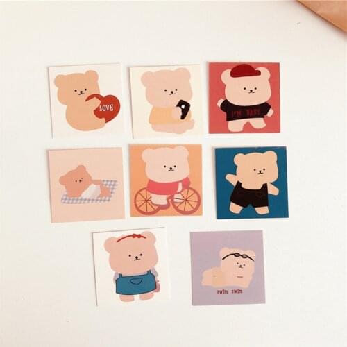 8 Sheets Cute Bear Decorative Card Ins Decor Room Photo Props Background DIY Wall Sticker Scrapbook Kawaii Postcards Stationery