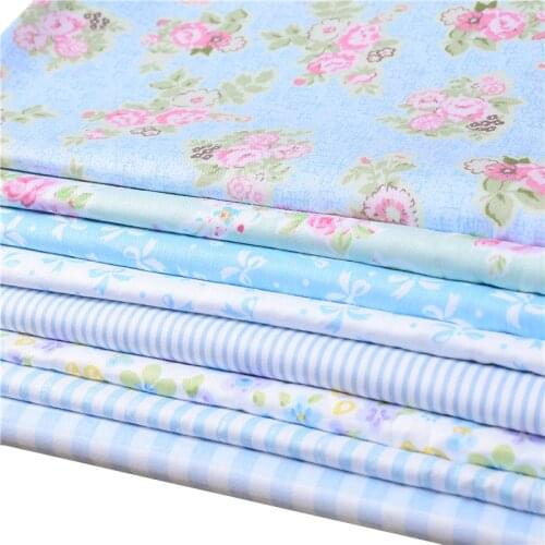 8pcs/ 40*50 Blue Flowers Printed Cloth Cotton Patchwork Fabric Diy Quilting Cloth Hand Sewing Bed Sheets Home Textile Material