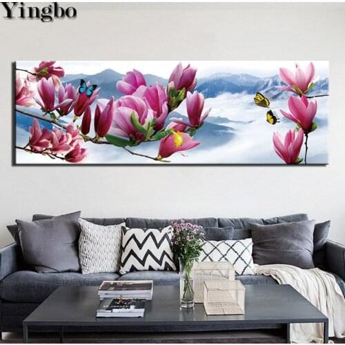 Large diy diamond embroidery Magnolia butterfly diamond painting full square drill mosaic diamond round,Living room decoration